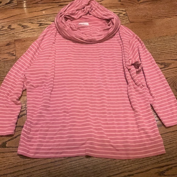 Lou & Grey Sweaters - Lou & Grey Cowl Neck Jersey 3/4 sleeve top in Pink Stripes